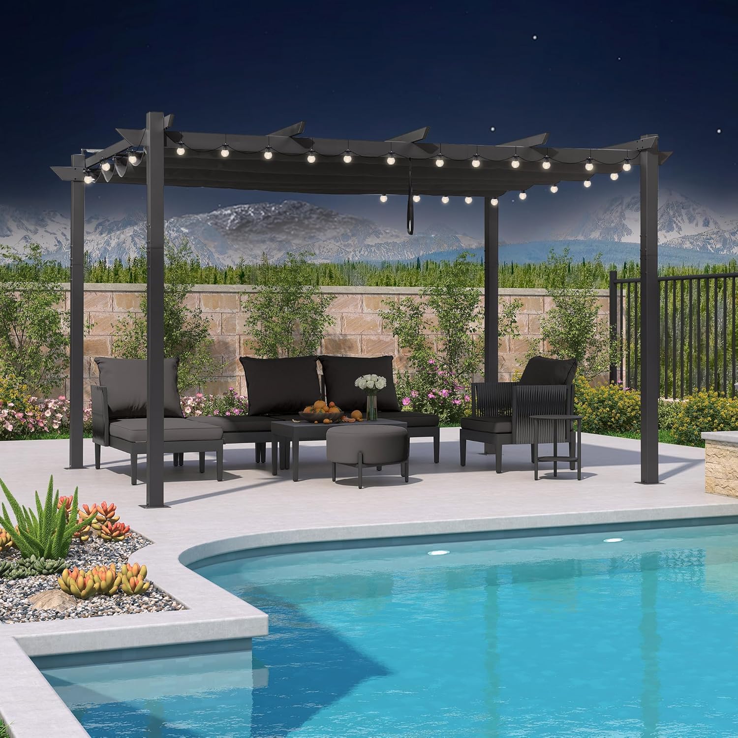 etezen – pergola aluminium – 4x3m – toit rétractable, éclairage intégré