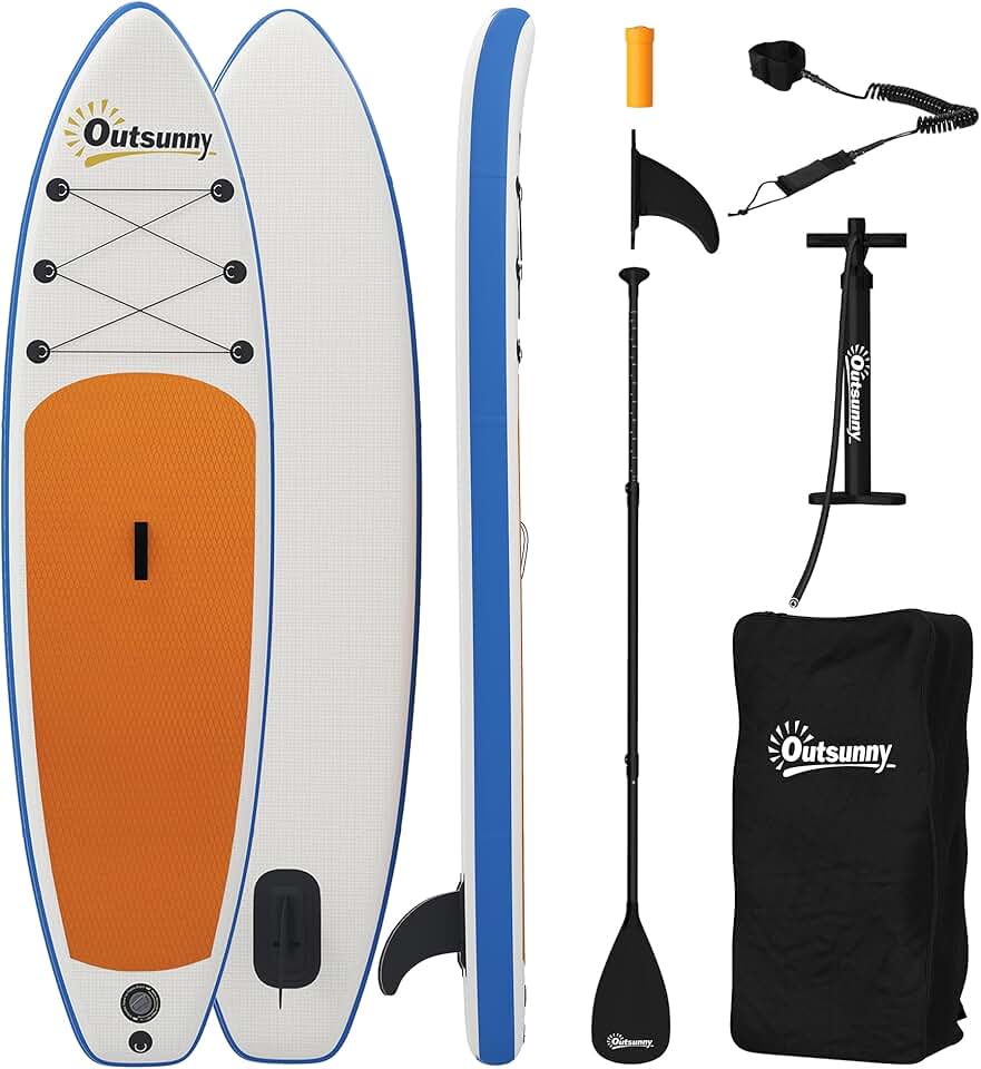 etezen Planche de stand up paddle gonflable de 305 cm avec pagaie réglable en aluminium, aileron amovible, dragonne antidérapante, accessoires pour sac à dos, 150 kg, pour adultes