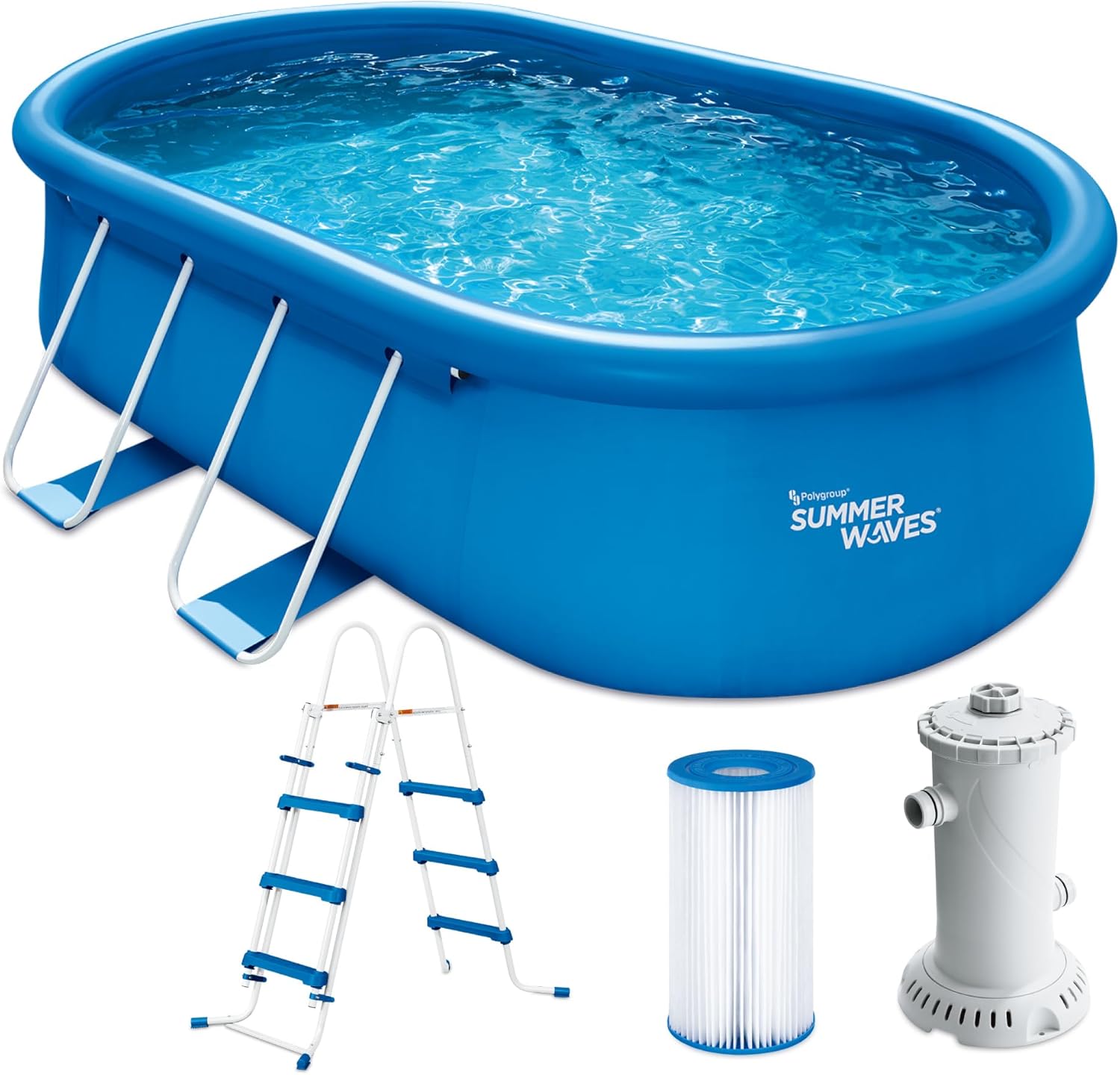 etezen Quick Up Kit complet de piscine - Ovale - 457 x 305 x 107 cm - Bleu - Piscine hors-sol et piscine avec pompe à filtre, échelle, tapis de sol et bâche