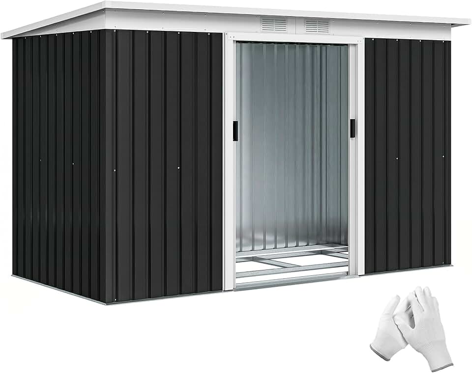 etezen - abri de jardin acier galvanisé 3,6m² - portes coulissantes, fondation, ventilé, 280x130x172cm
