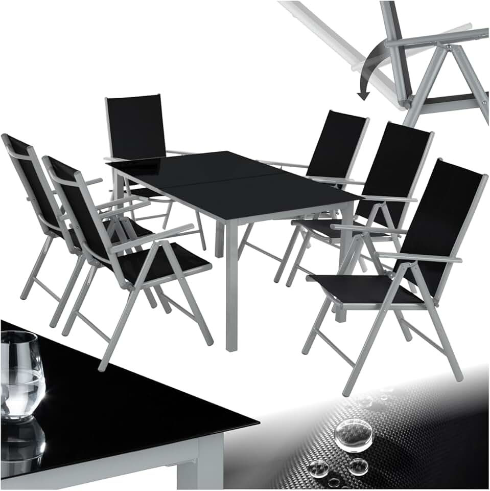 etezen - salon de jardin aluminium 6 chaises pliables, table, entretien facile