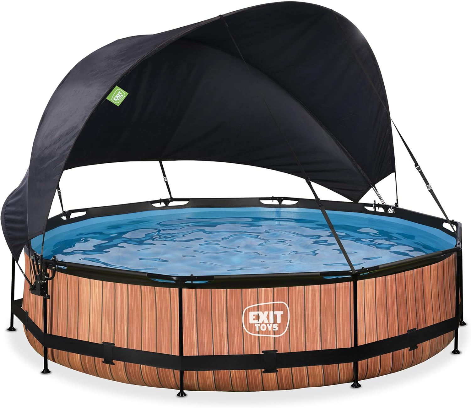 etezen Piscine Wood avec Voile d'Ombrage - ø360x76cm - Piscine Hors Sol Ronde avec Pompe Filtrante à Cartouche - Protection Optimale Contre Les Rayons UV - Entrée Basse - Design Unique - Marron