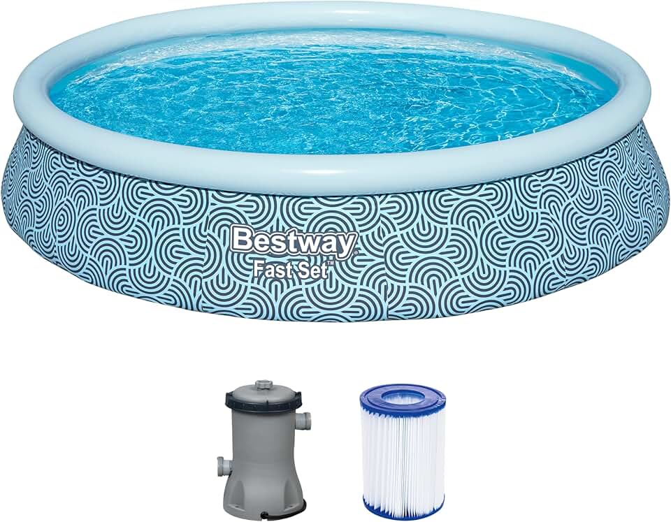 etezen - Fast Set - 396x396x84 cm - Piscine gonflable ronde, gris