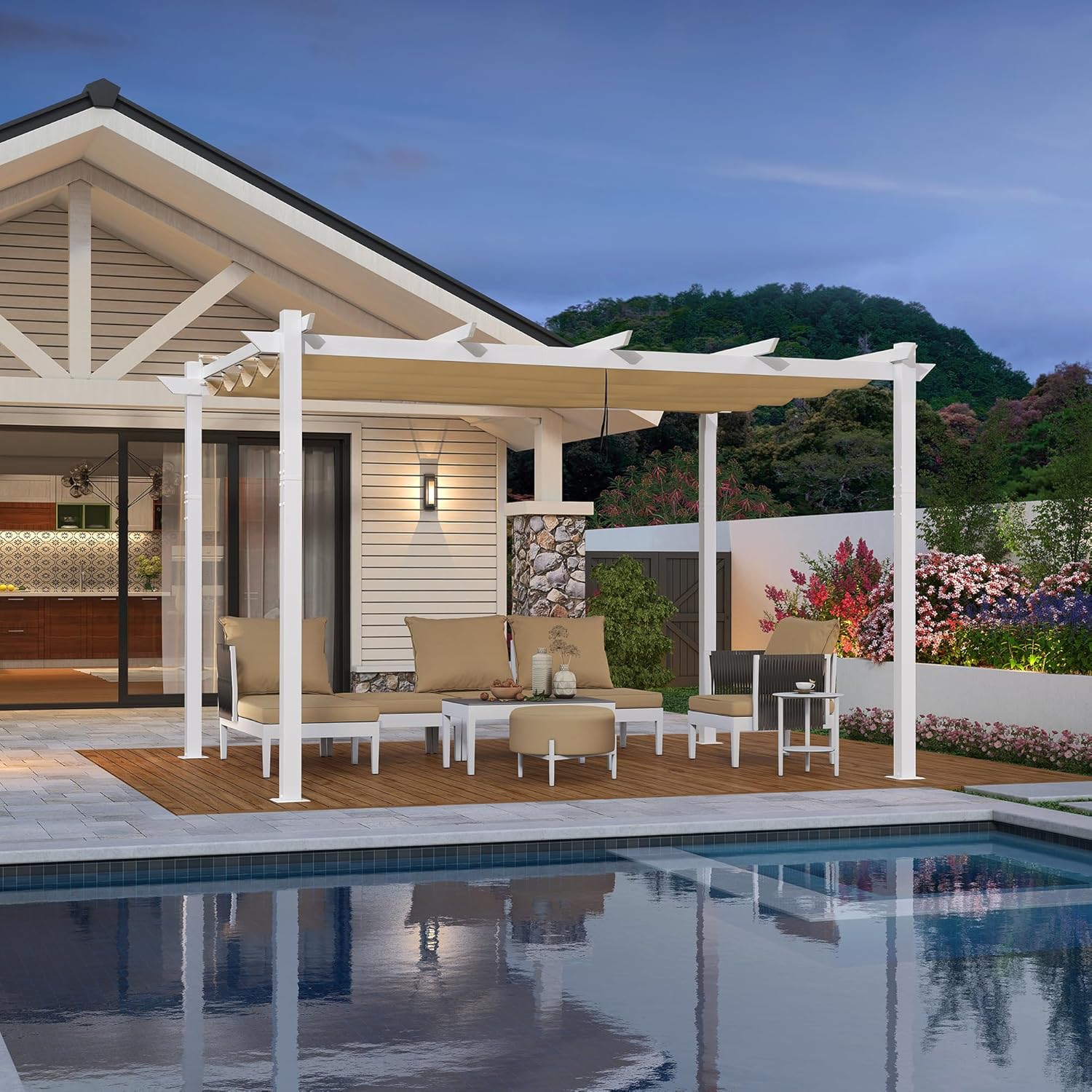 etezen - Pergola aluminium série - 4x3m - toile rétractable, autoportante, imperméable, kaki