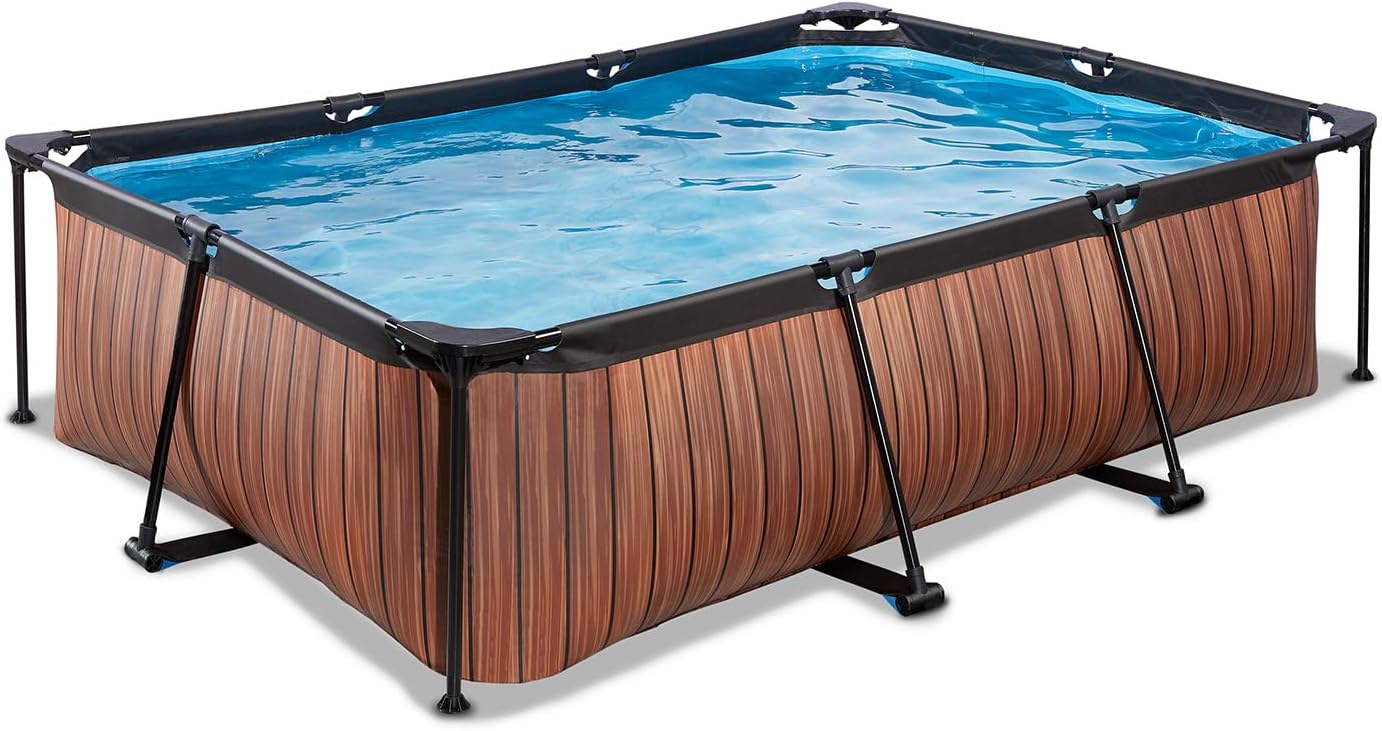 etezen Piscine en Bois - 220 x 150 x 65 cm - Rectangulaire et compacte - avec Pompe à Filtre à Cartouche - Facile d'accès - Convient pour Les Tout-Petits - Cadre Solide - Design Unique - Marron