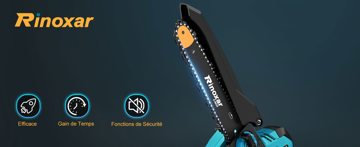 de marque etezen au design noir et bleu, avec trois icônes de caractéristiques affichées ci-dessous indiquant les fonctions silencieuses, permettant de gagner du temps