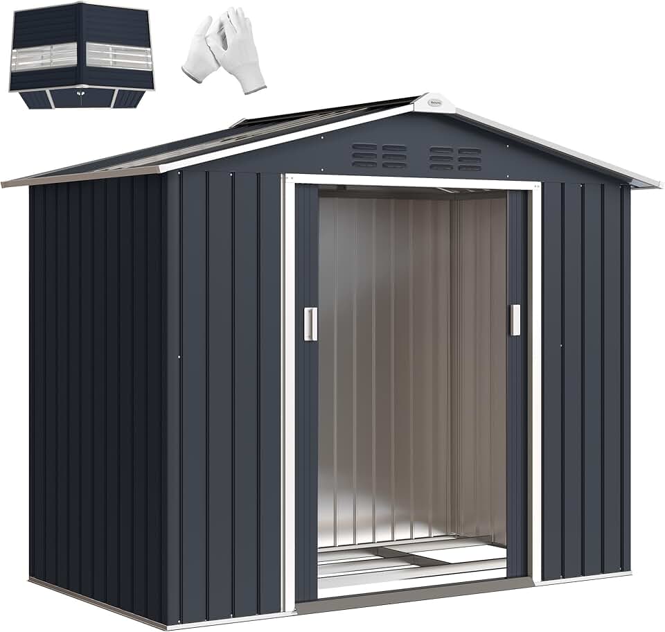 etezen - Abri métal avec fondation, porte coulissante, 213x130x185 cm