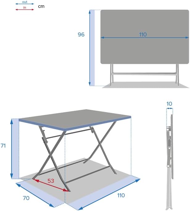 etezen - Greensboro - 110x70 cm - Table pliante acier 4 places, traitement epoxy antirouille