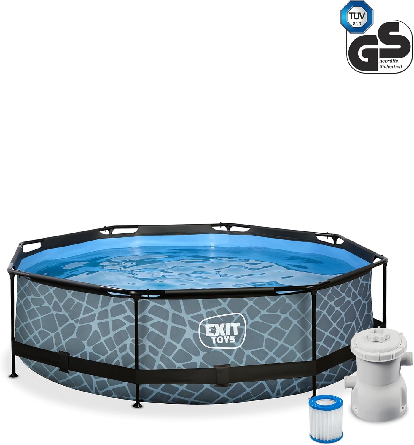 etezen Piscine Tubulaire Stone - ø300x76cm - Piscine Hors Sol Ronde avec Pompe Filtrante à Cartouche - Entrée Basse - Idéal pour Les Jeunes Enfants - Cadre Stable - Design Unique - Gris