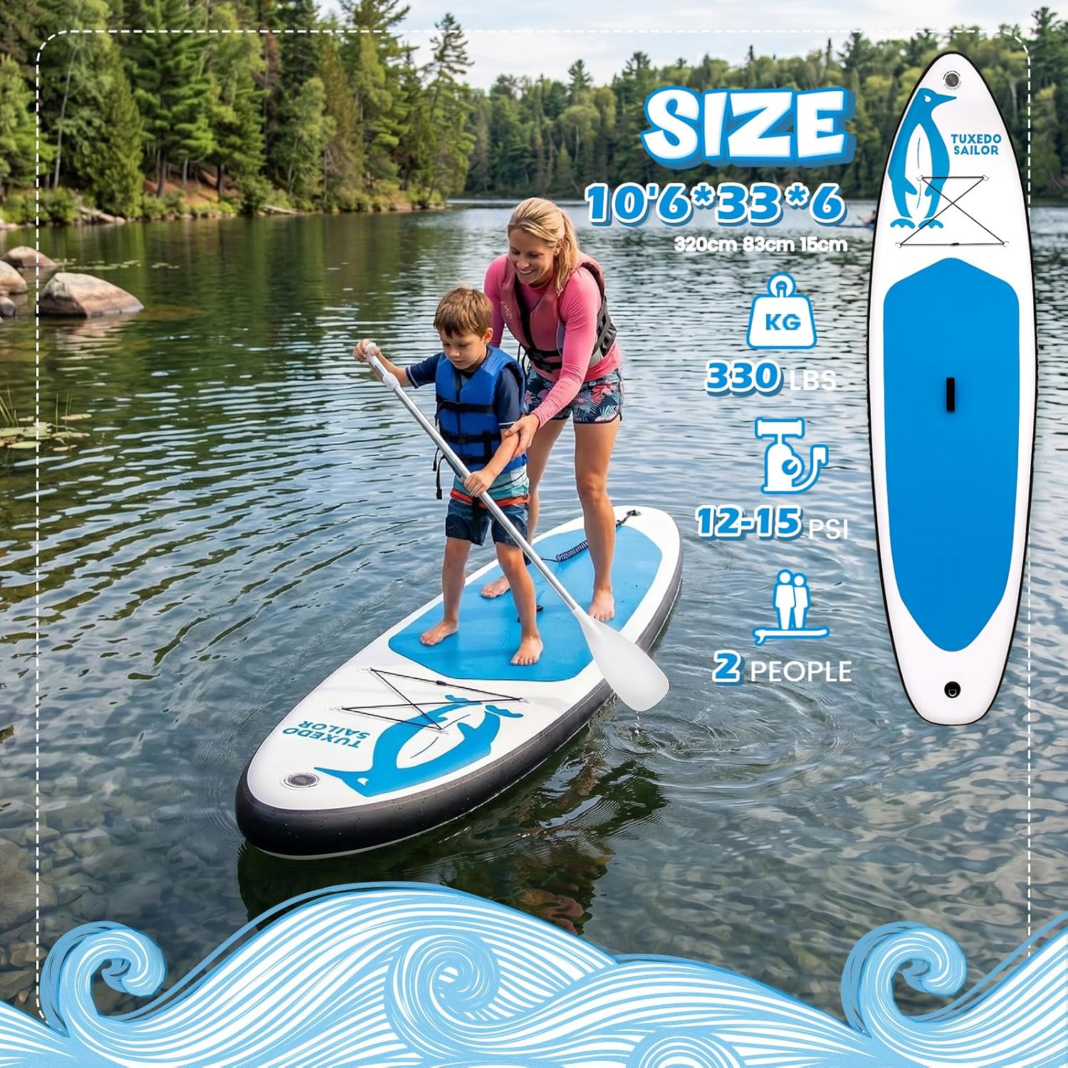 etezen Paddle Gonflable Adulte, Planche de Stand Up Paddle Gonflable Sup Paddle Board Gonflable Planche à Pagaie Gonflable avec Accessoires Complets