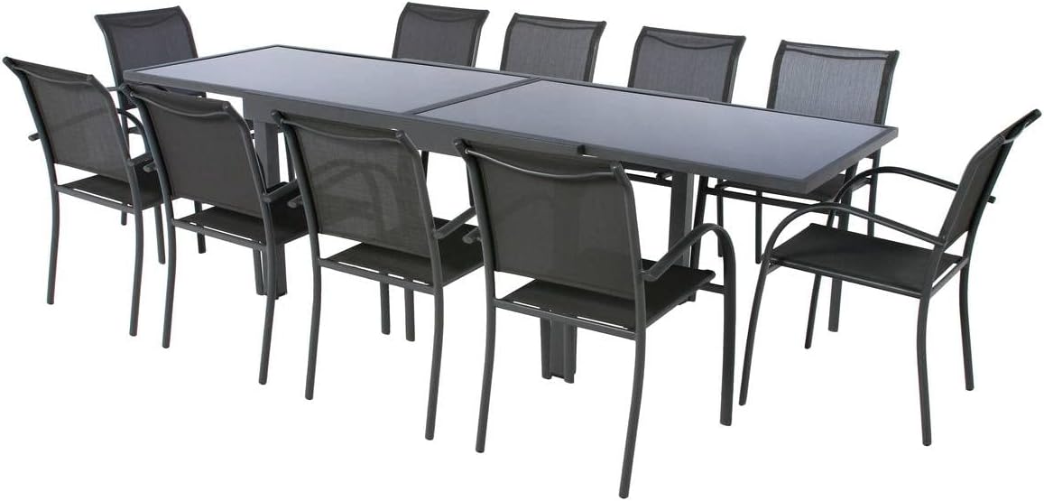 etezen - Piazza extensible - 185/245x100 cm - aluminium verre trempé 10 places
