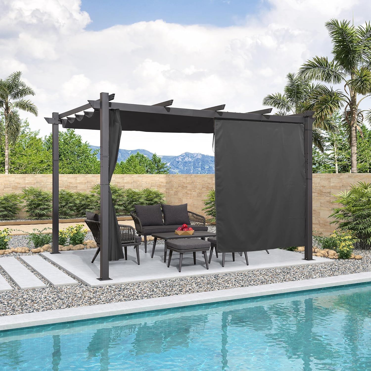 etezen - pergola aluminium série 4x3m rideau toit coulissant gris