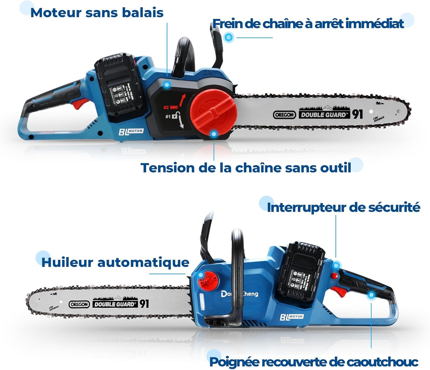 etezen - Tronçonneuse sans fil 40V - 38 cm - Moteur brushless, 2 batteries 4 Ah