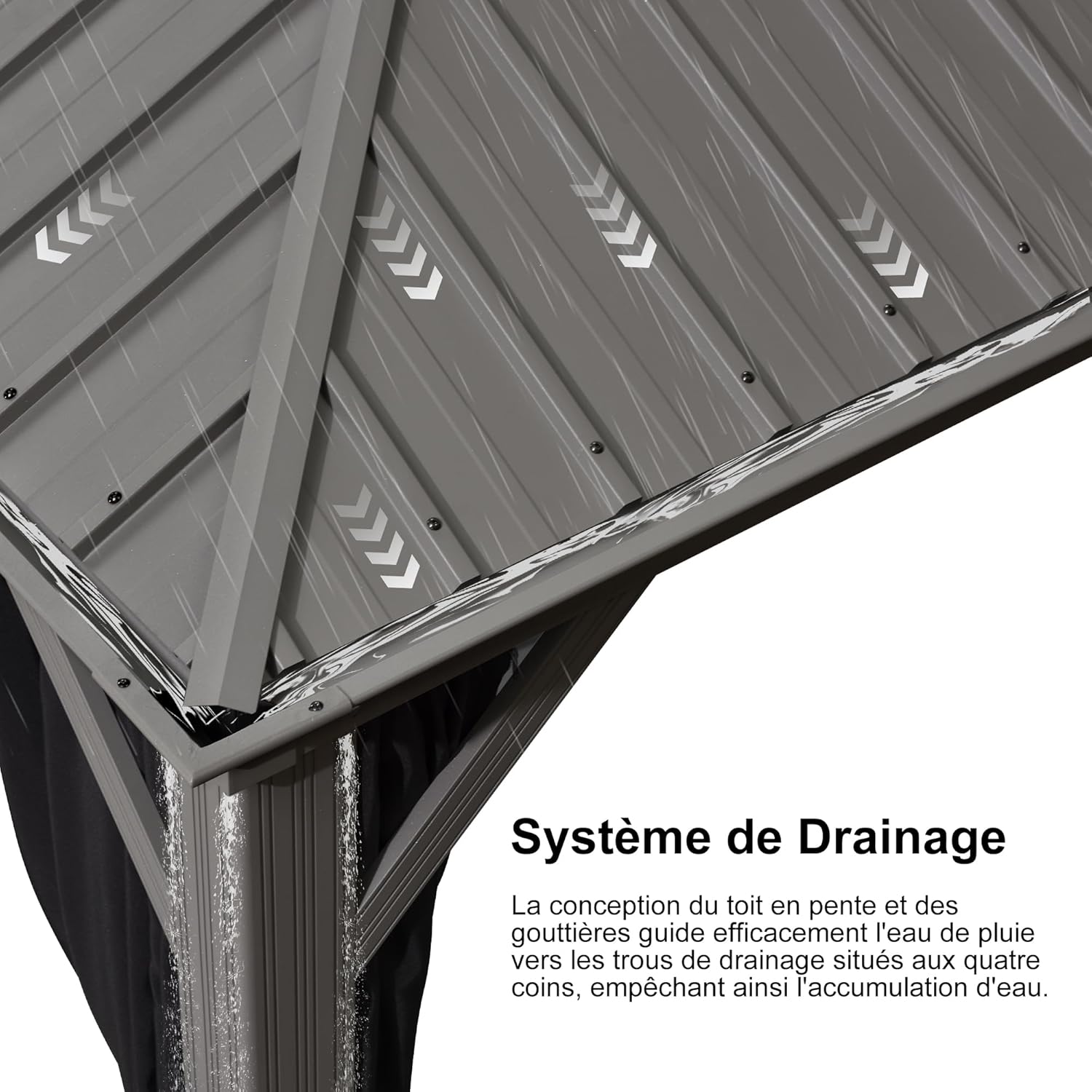 etezen - pergola double toit - 4,25x6m - alu, rideaux, moustiquaire, guirlande