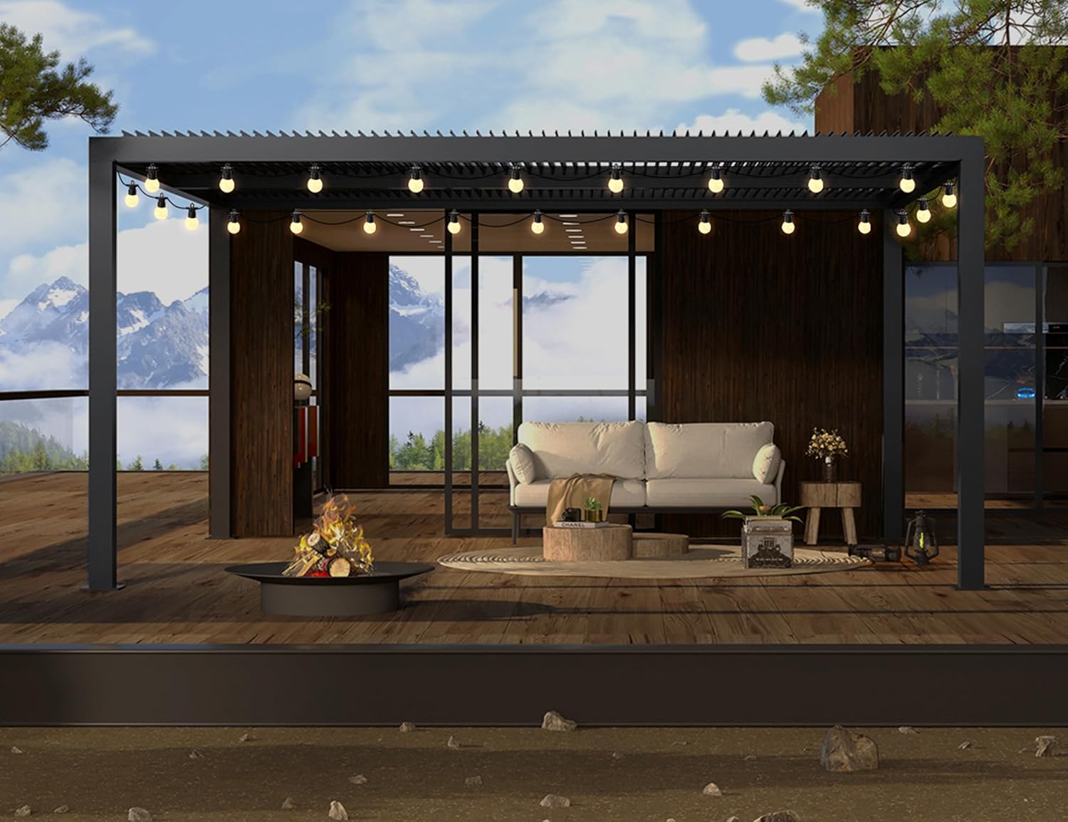 etezen - Pergola bioclimatique - 4,8x3,68m - lames orientables, éclairage, aluminium, 17,66m²