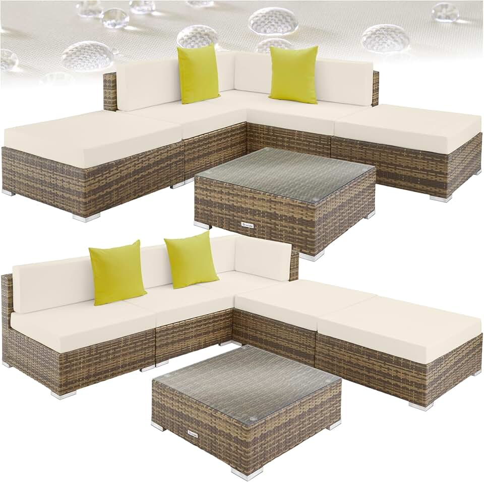 etezen - Salon jardin modulable XXL - 5 places, polyrotin, table, balcon terrasse