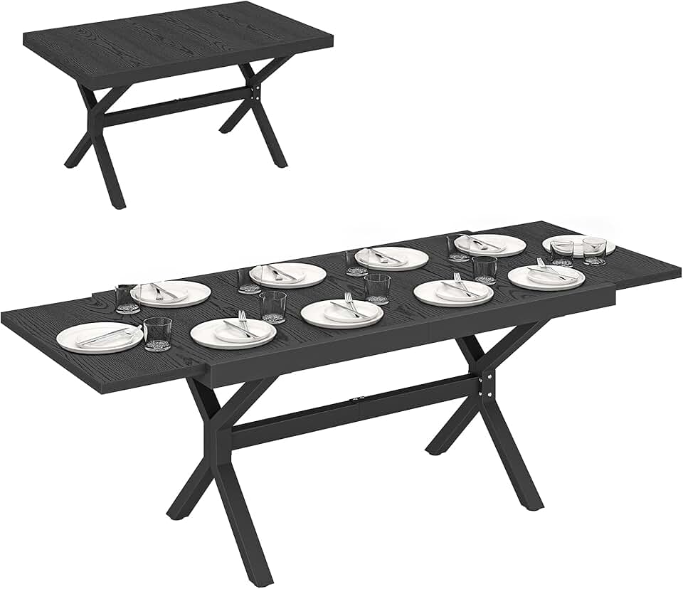 etezen - Table Extensible Jardin - 154-214 cm - Alu effet bois, 8-10 pers, pieds réglables, structure X, gris anthraci