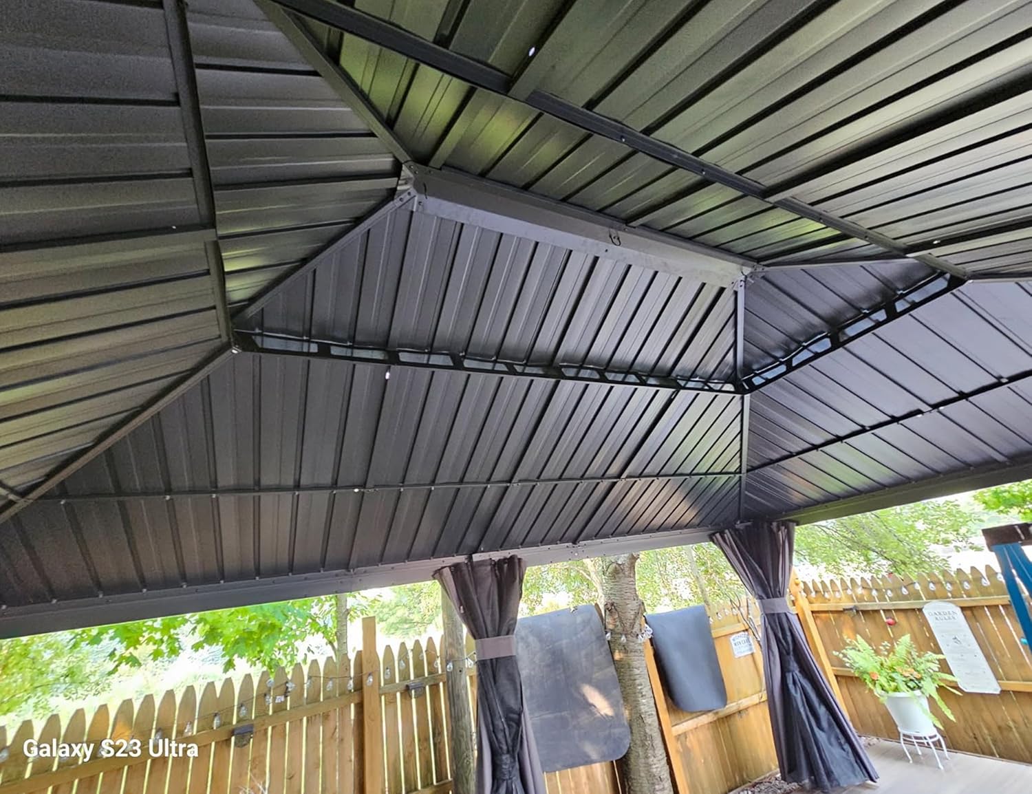 etezen - tonnelle toit double acier, 6x4,25m, moustiquaire, rideaux