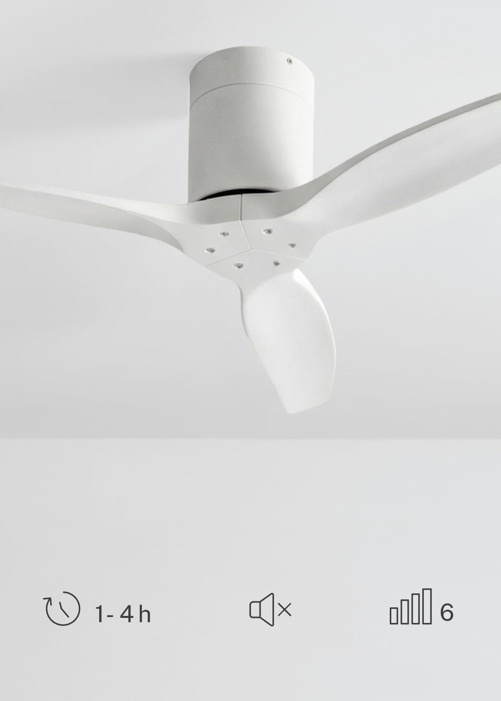 CREATE WINDCALM S Ventilateur de plafond ABS blanc avec contrôleur et télécommande, 40 W, silencieux, Ø112 cm, 6 vitesses, minuteur, fonction été/hiver