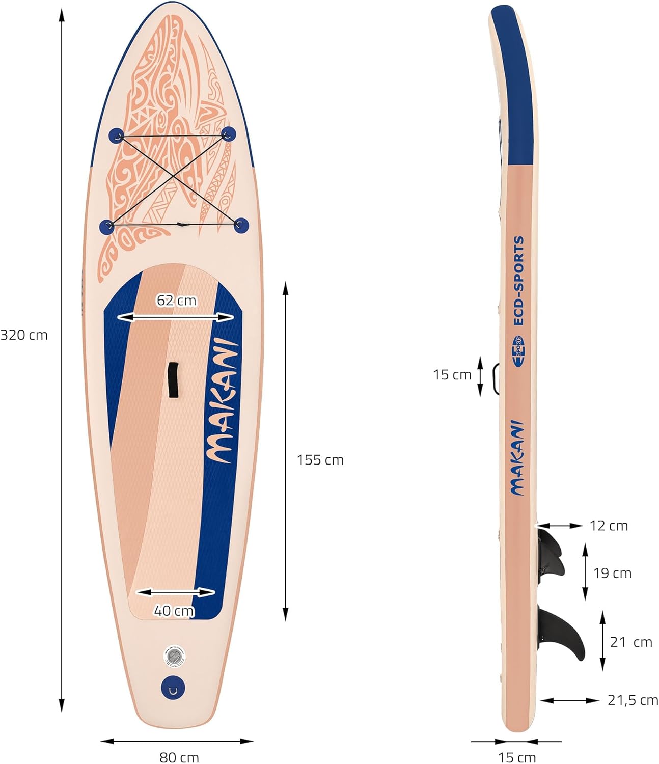 etezen Stand Up Surf Paddle Board Gonflable 305/308/320/380 cm | PVC | jusqu'à 120/150 kg | Épaisseur 10/15 cm | Planche de Surf Pagaie Sac de Transport Pompe à Air | Diverses Couleurs Modèles