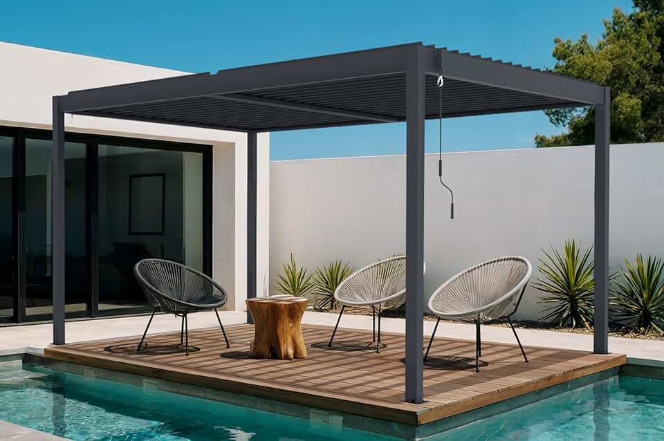 etezen - Piana pergola bioclimatique 4x3m alu lames orientables, rotation 110°, vent 70km/h