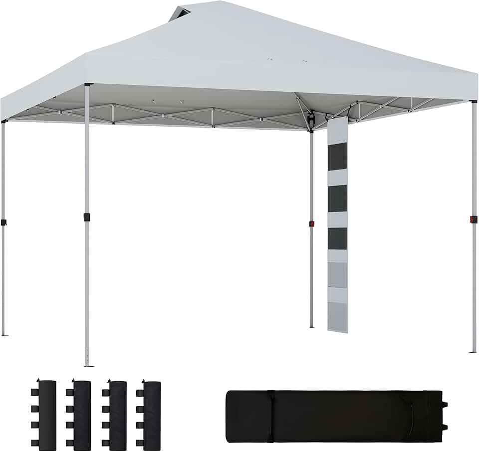 etezen Tonnelle de Jardin 3 x 3 m Pop up Tente Pliante Hauteur réglable Protection UV50+ tonnelle Pliante avec 5 Poches 4 Sacs de Sable Sac de Transport à roulettes Montage Facile à 1 Bouton Blanc