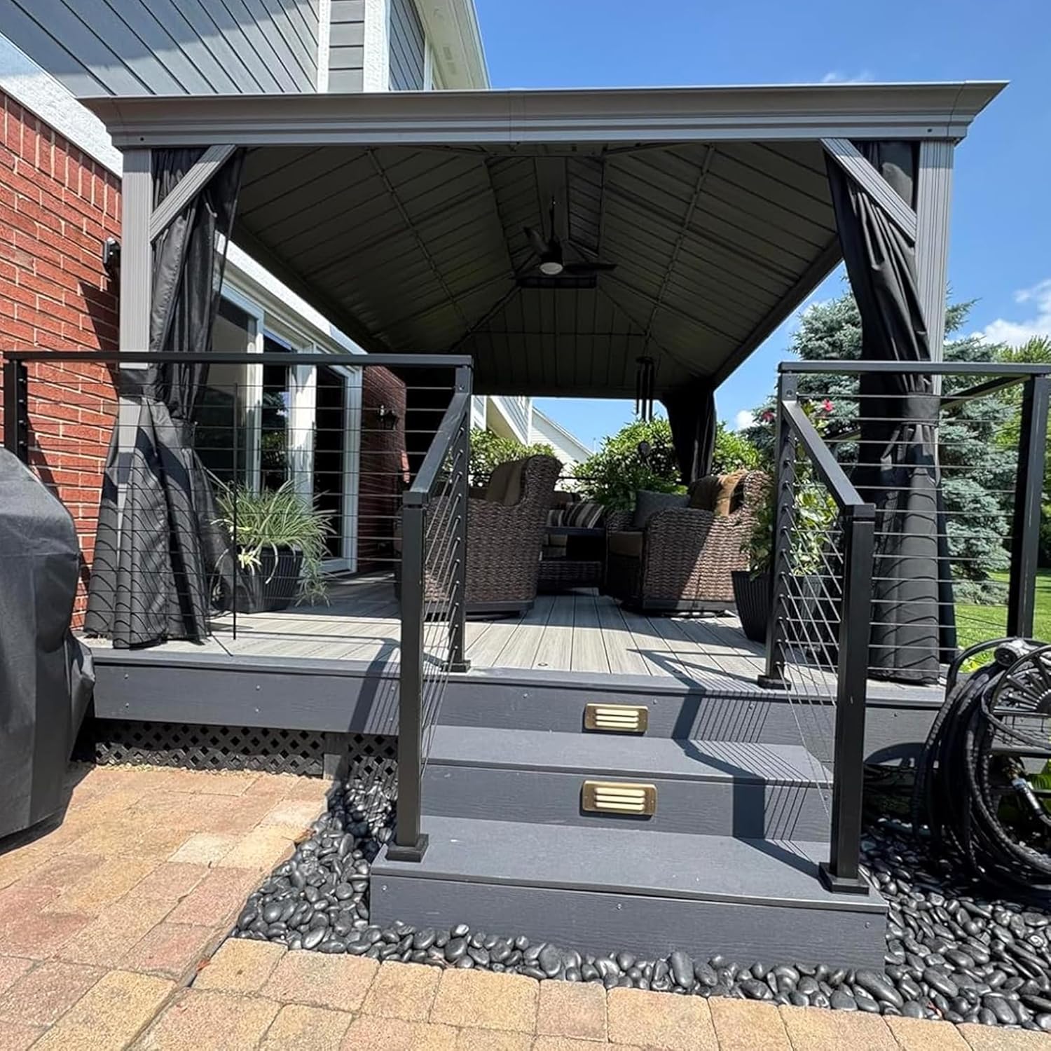 etezen - Tonnelle de Jardin 3x4,25m - aluminium double toit, imperméable, moustiquaire, rideaux
