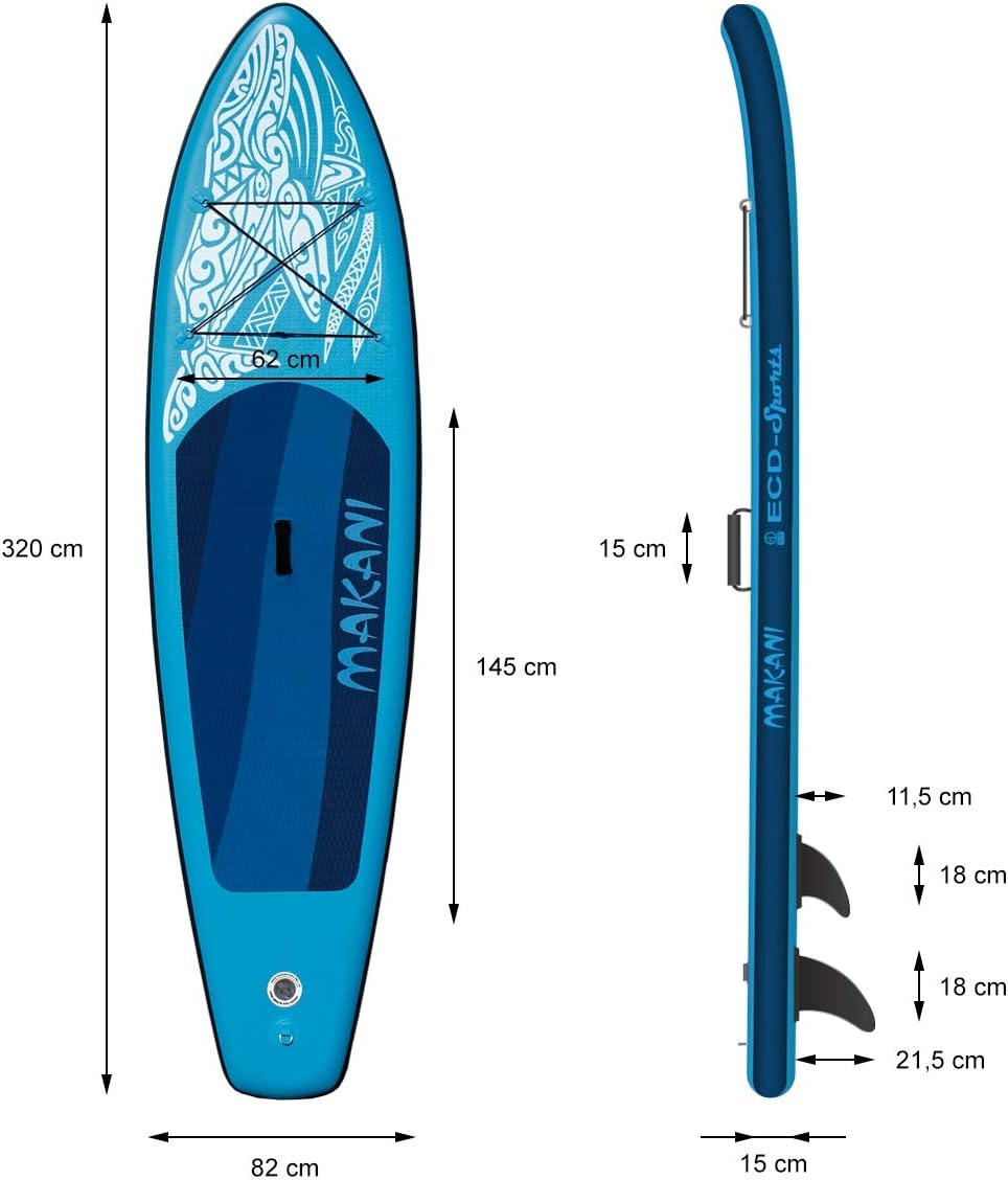 etezen - Stand Up Paddle gonflable - 305/308/320/380 cm - PVC, 120/150 kg, 10/15 cm
