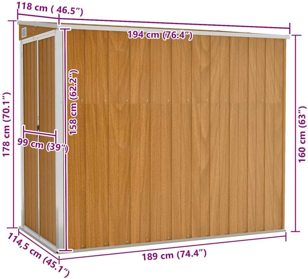 etezen Abri de Jardin Mural Marron 118x194x178 cm Acier galvanisé,Structures extérieures, Cabanes & abris de Jardin,316224