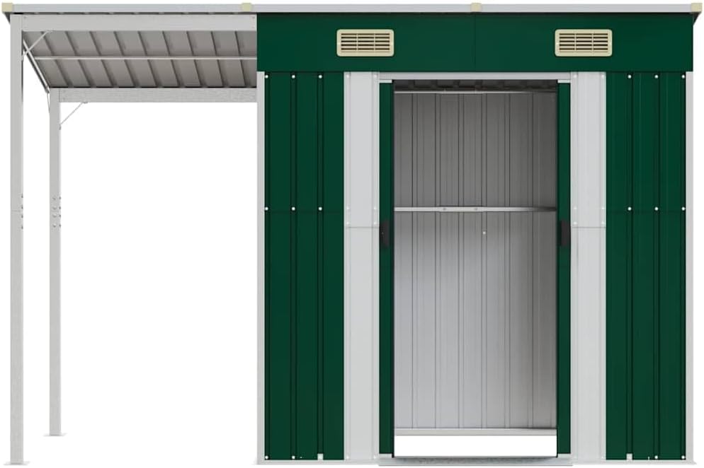 etezen Abri de Jardin avec Toit prolongé Vert 277x107x181 cm Acier, Maison & Jardin, Pelouses & Jardins, Vie en extérieur, Structures extérieures, Cabanes & abris de Jardin, Vert, (Poids 41.56KG)
