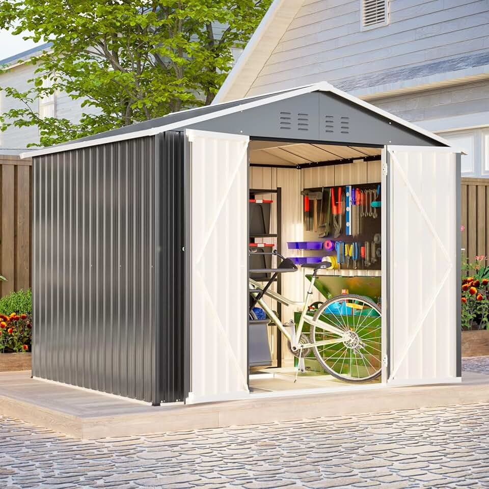 etezen - abri de jardin métal, 8x8, acier galvanisé, portes verrouillables, cadre inclus - 8X8