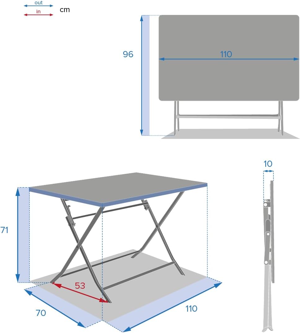 etezen - Greensboro - rectangulaire pliante 4 places - acier epoxy antirouille
