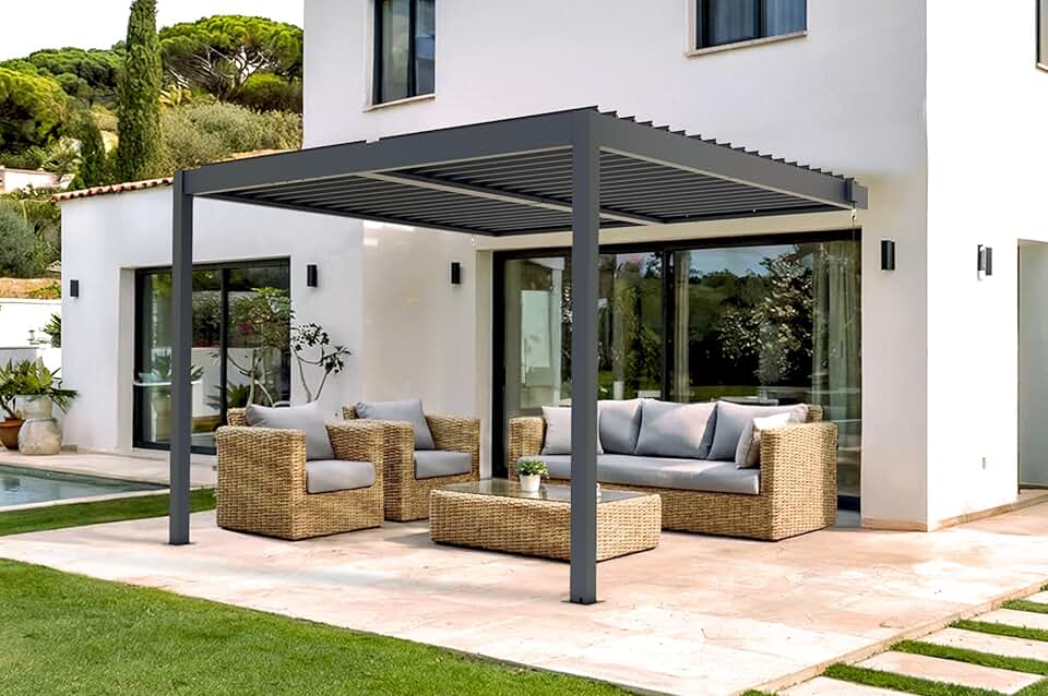 etezen - Piana série - 3x3m adossée bioclimatique alu gris - persienne brise-vue