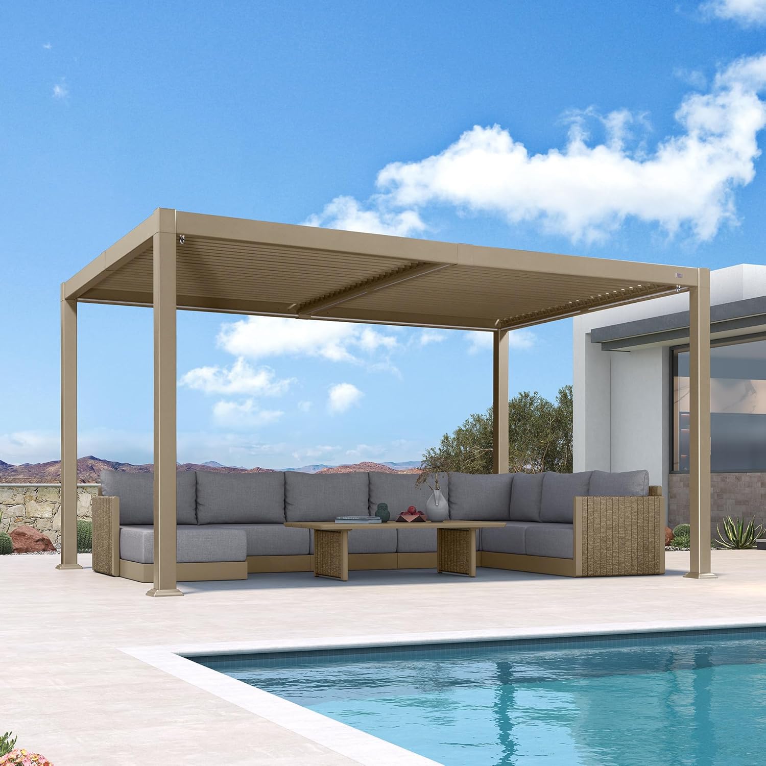 etezen - pergola bioclimatique LED - 3x4,25m - aluminium, lames orientables, anti-UV, sans entretien
