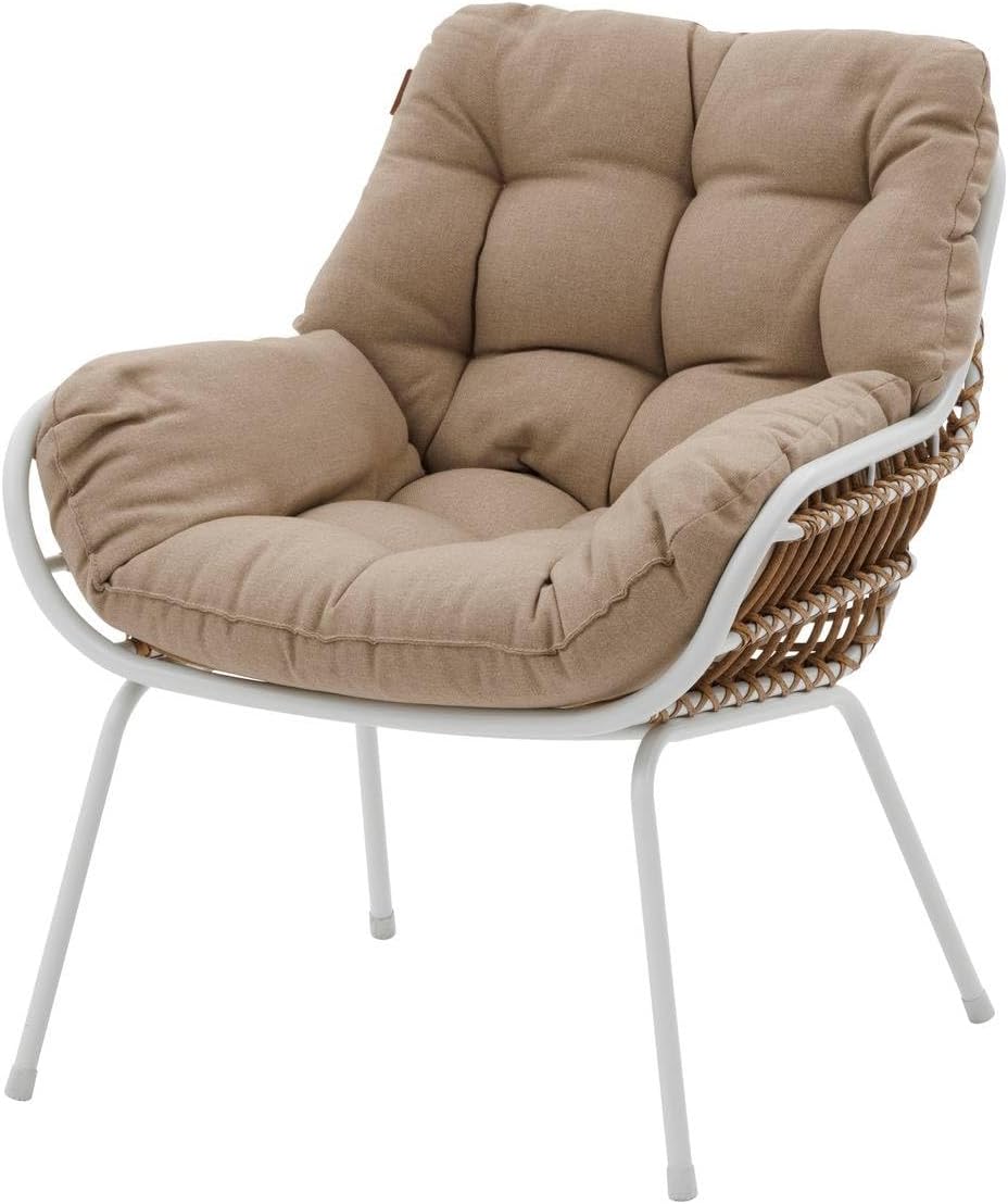 etezen - Paopao Salon de Jardin - 4 places - acier epoxy, pieds ajustables - Blanc et Beige
