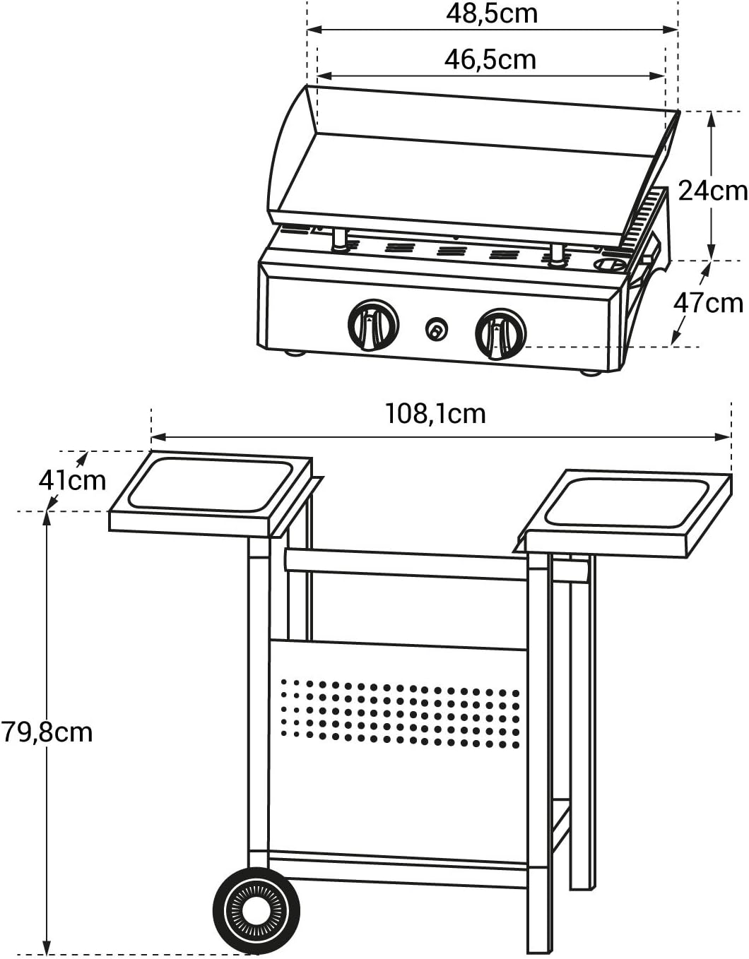 etezen - Mala série - 2 brûleurs gaz 5kW, chariot - dimensions MALA