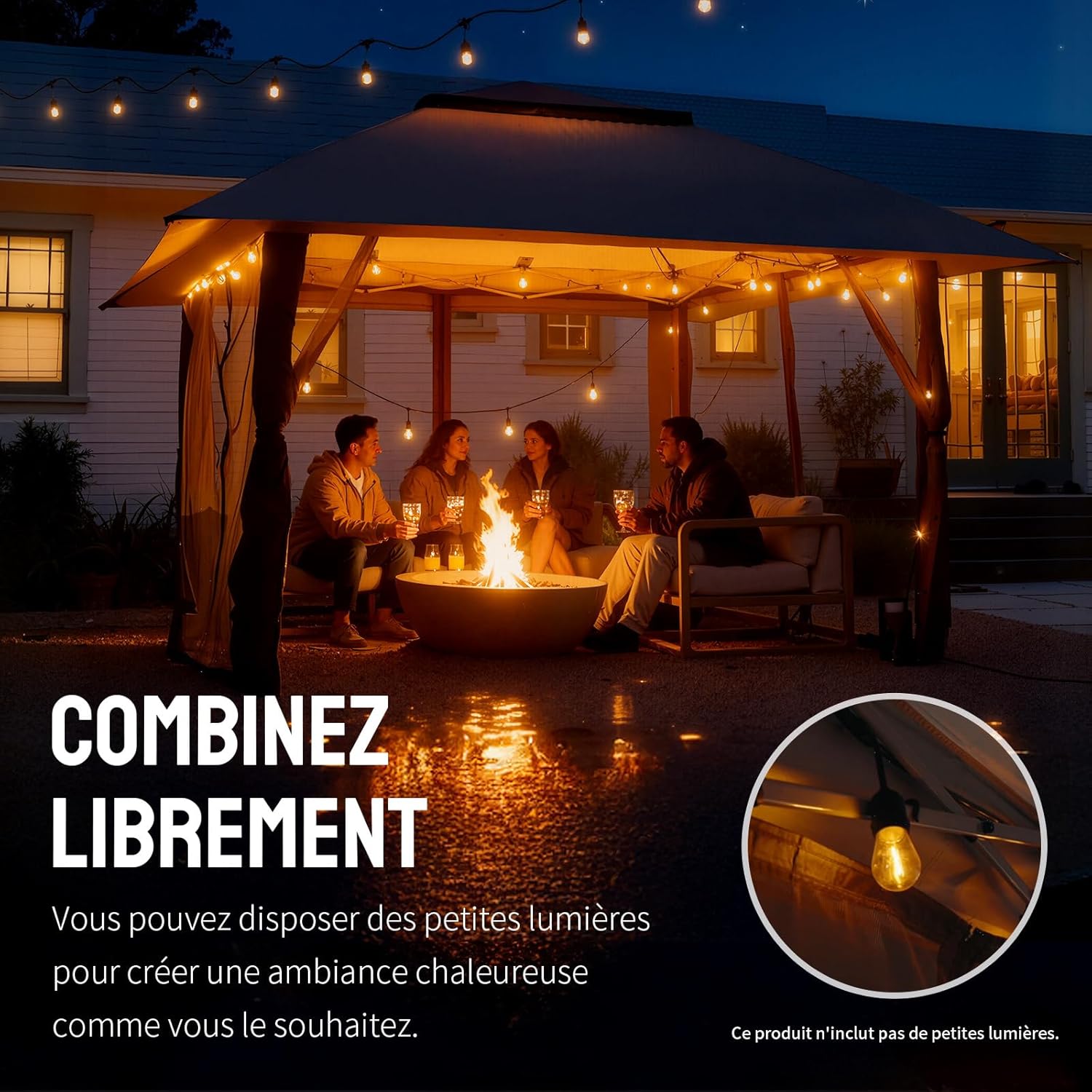etezen - tonnelle jardin pop up - 4x4 m - double toit, côtés maille, hauteur réglable