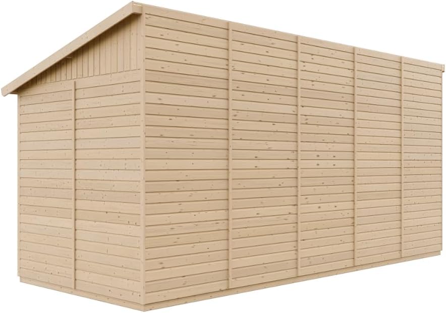 Abri de Jardin en Bois Naturel (avec paroi latérale) Plus Les PLANCHERS IMPRÉGNÉ- Stockage extérieur avec fenêtres- H244x218x514 cm/10 m2- Atelier Rangement Outils et vélos- etezen M341A+M341G