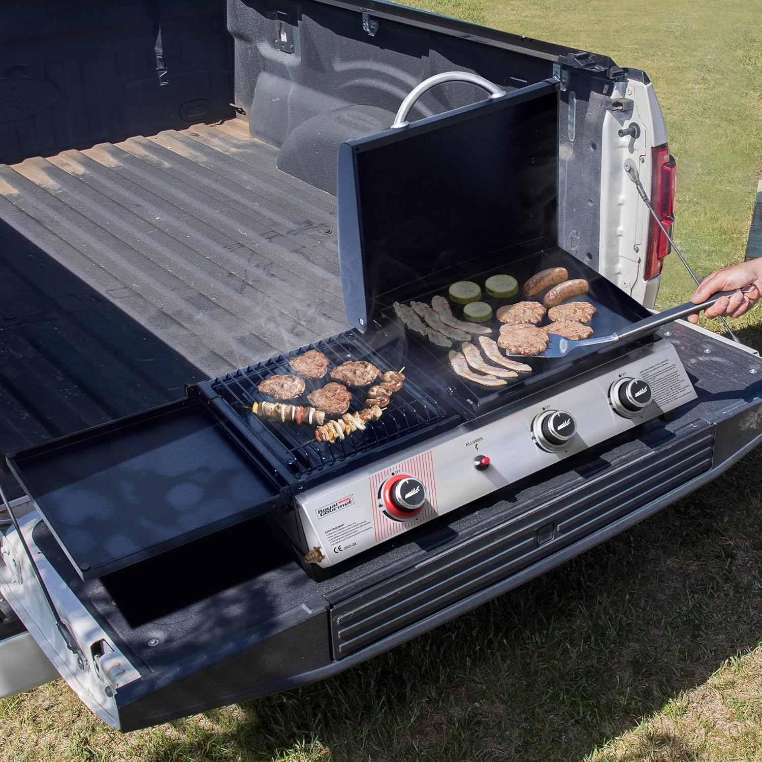 etezen - barbecue gaz 3 brûleurs - 8,5kW - plancha, grille, couvercle multifonction