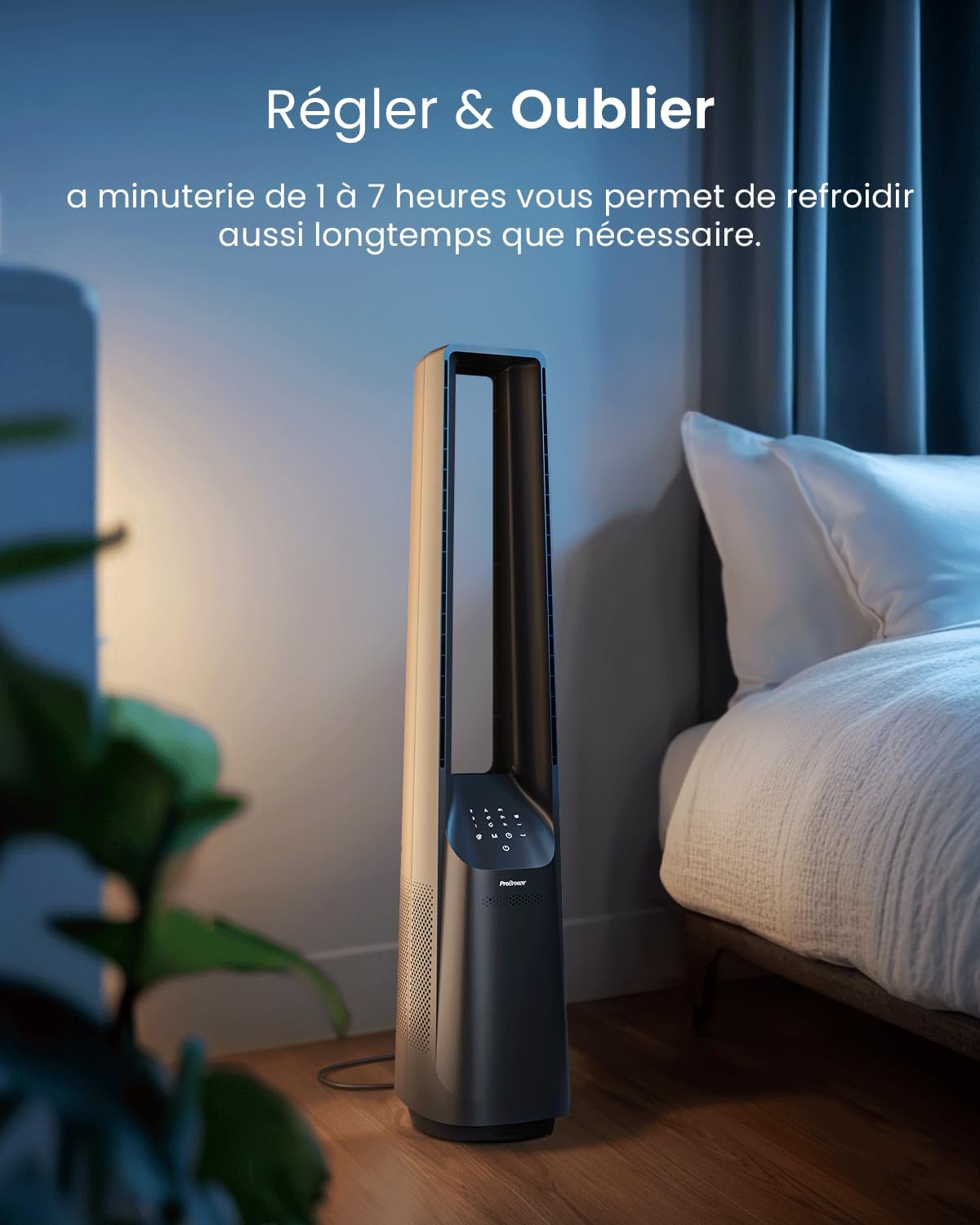 etezen - Ventilateur colonne sans pales - 101 cm - WiFi, ultra silencieux, LED, télécommande, 6 vitesses, 5 modes, o