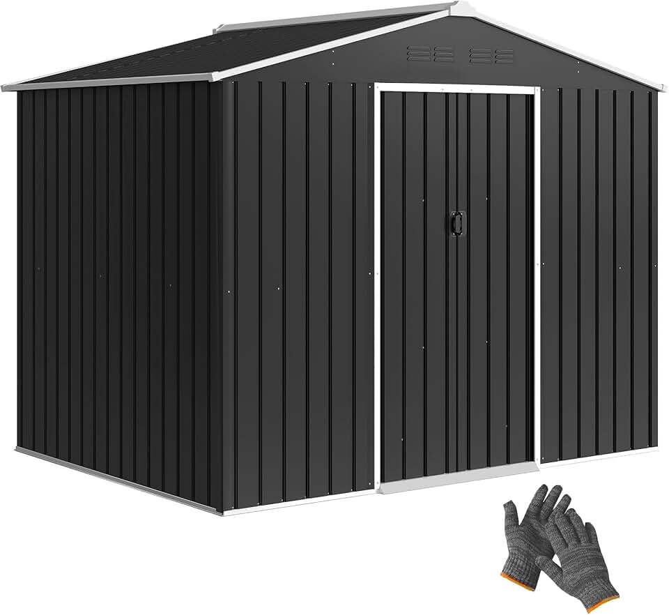 etezen Abri de Jardin extérieur 3,6 m², 236 x 171 x 191 cm, abri de Jardin métallique avec Portes coulissantes et Fentes d'aération, pour Le Rangement d'outils, Gris foncé