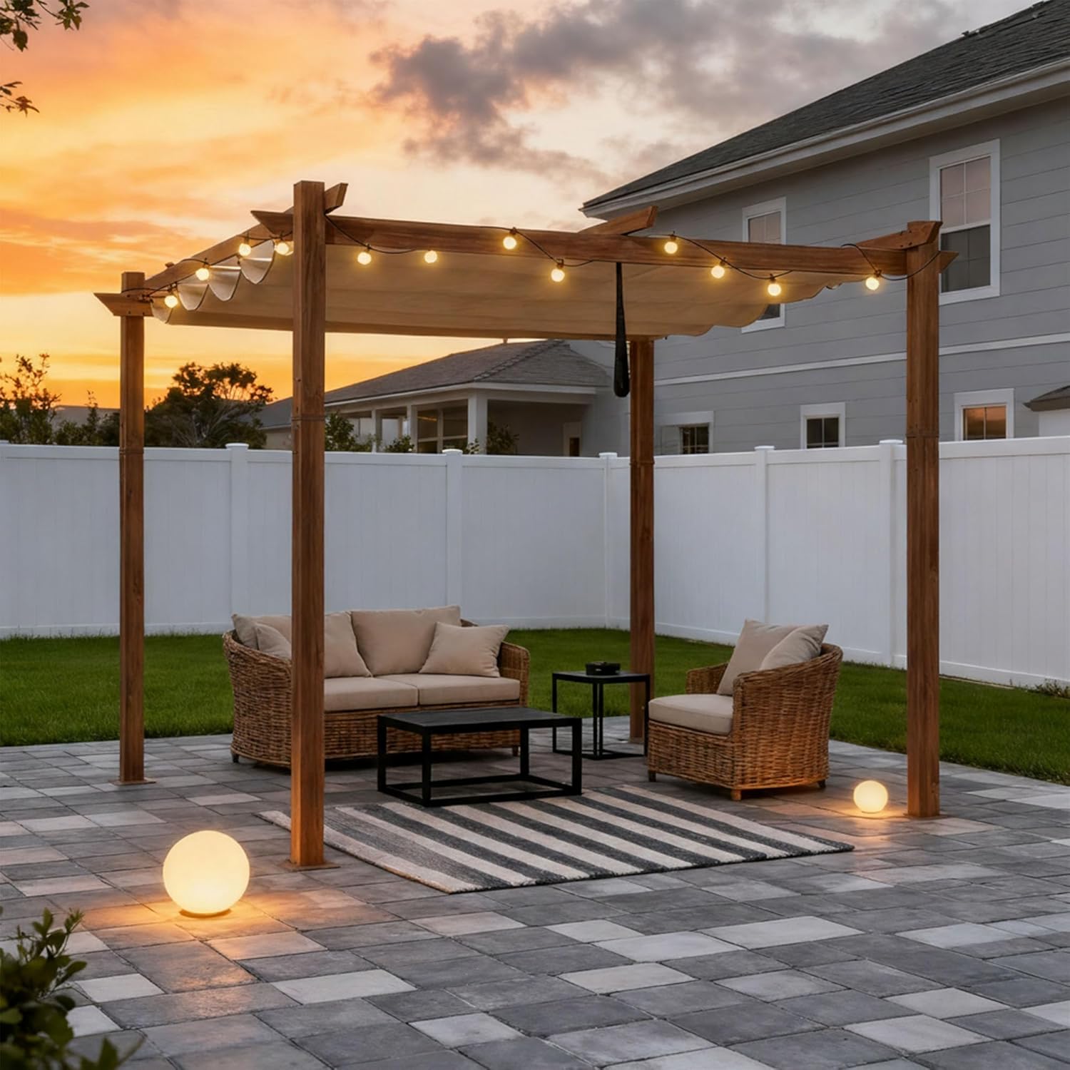 etezen - Pergola 3x3m - aluminium, éclairage, toit rétractable