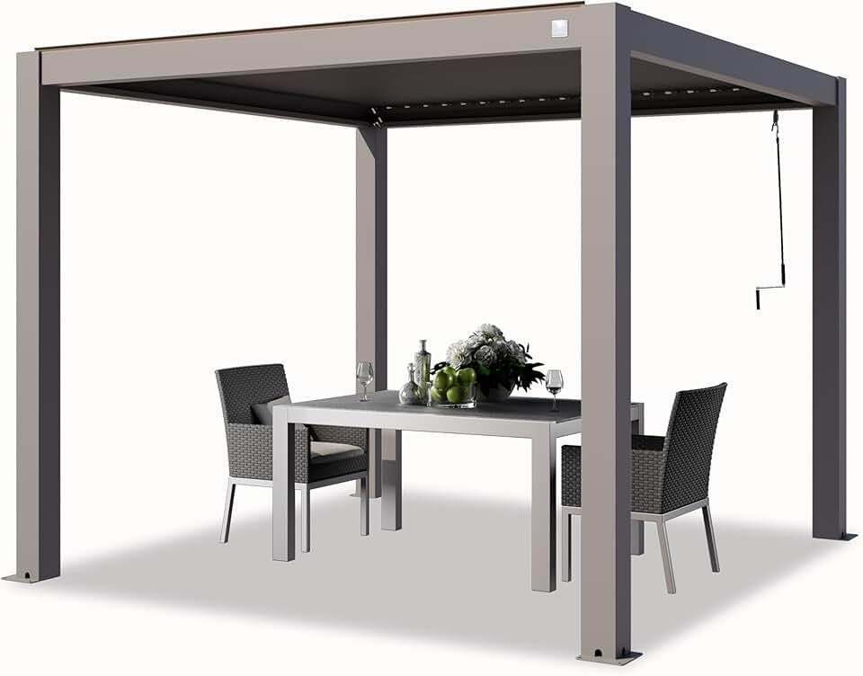 etezen - Pergola 3x3 m aluminium, lames orientables, gris