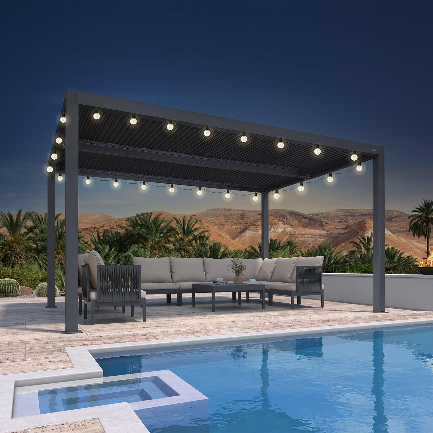 etezen - Pergola bioclimatique 4,24x3m, aluminium, lames orientables, éclairage extérieur, 12,72m², Gris