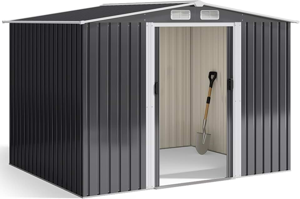 etezen - abri à outils métal série inclinée - 247x193x179 cm - porte coulissante, serrure, gants inclus