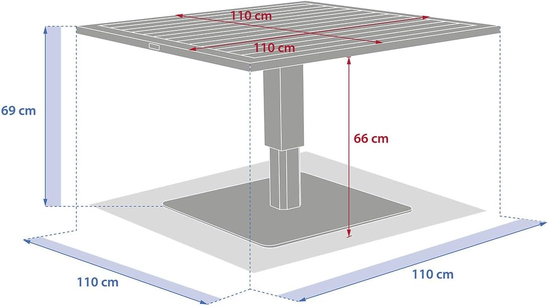 etezen - Salimia - table relevable carrée aluminium 110x110cm