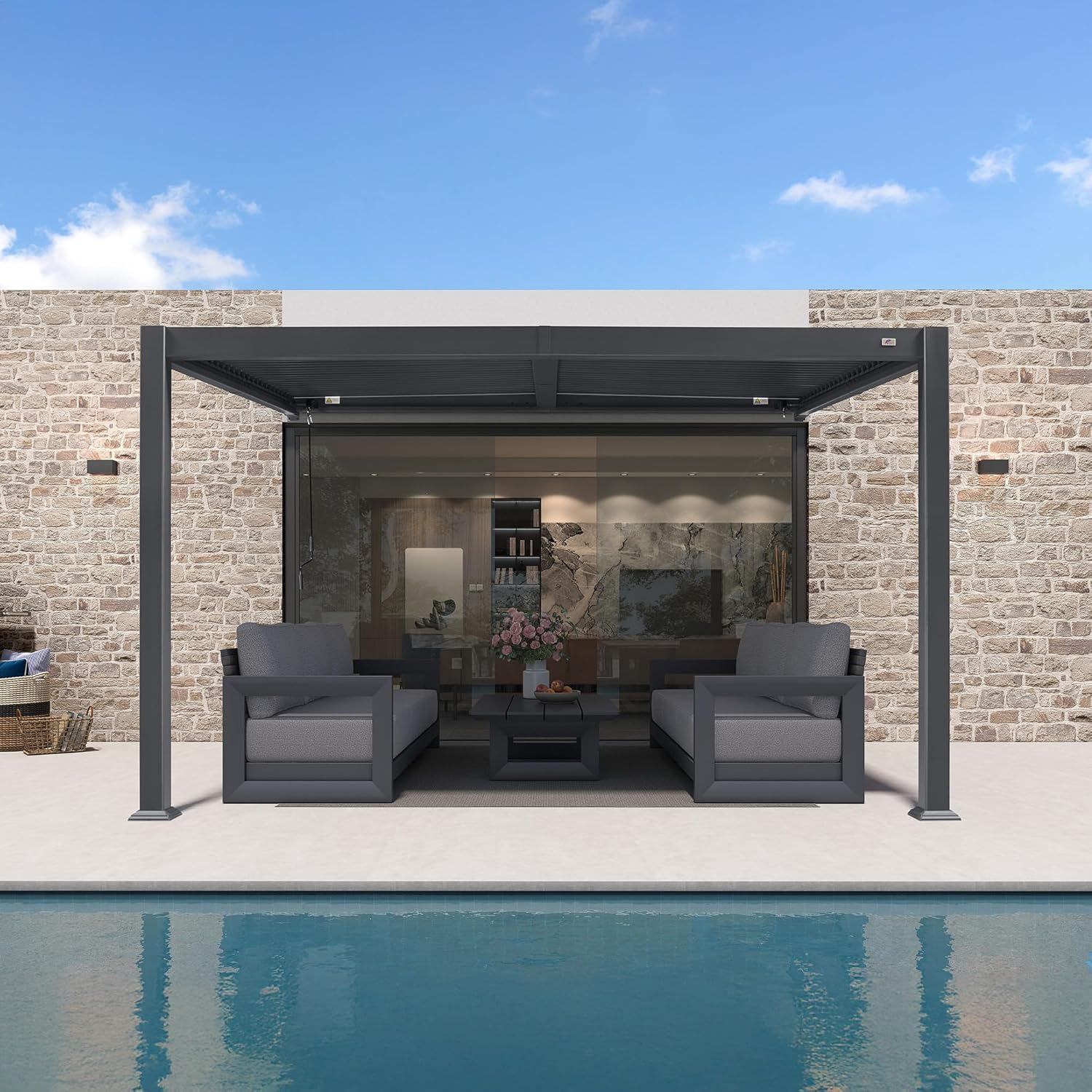 etezen - Pergola adossée 3x3.65m aluminium lames orientables durable