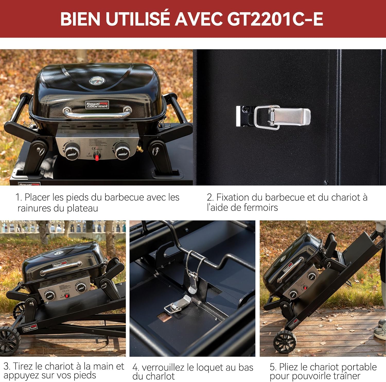 etezen - Barbecue Gaz 2 brûleurs - 48x37 cm - tables pliables, 5kW