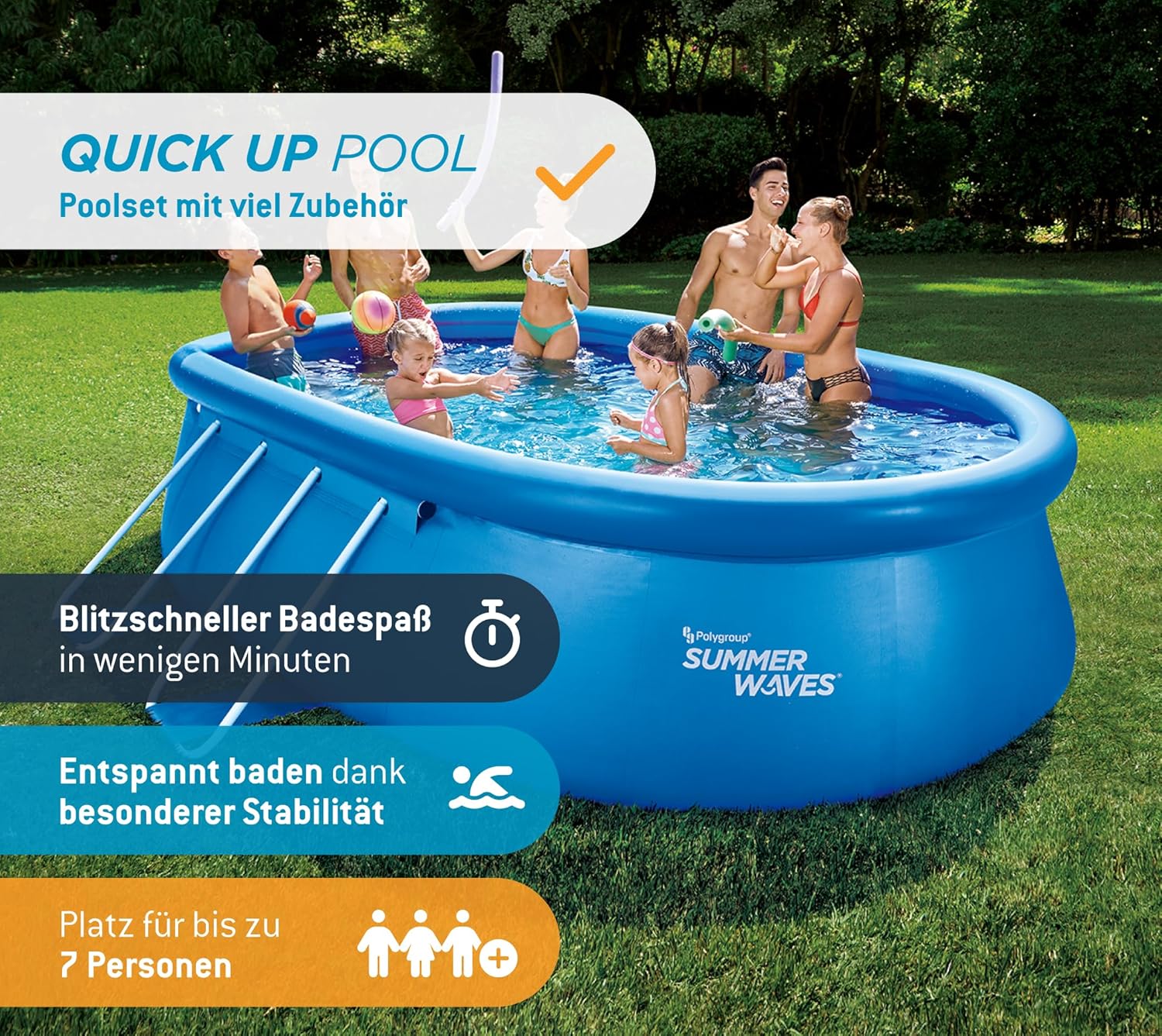 etezen Quick Up Kit complet de piscine - Ovale - 457 x 305 x 107 cm - Bleu - Piscine hors-sol et piscine avec pompe à filtre, échelle, tapis de sol et bâche