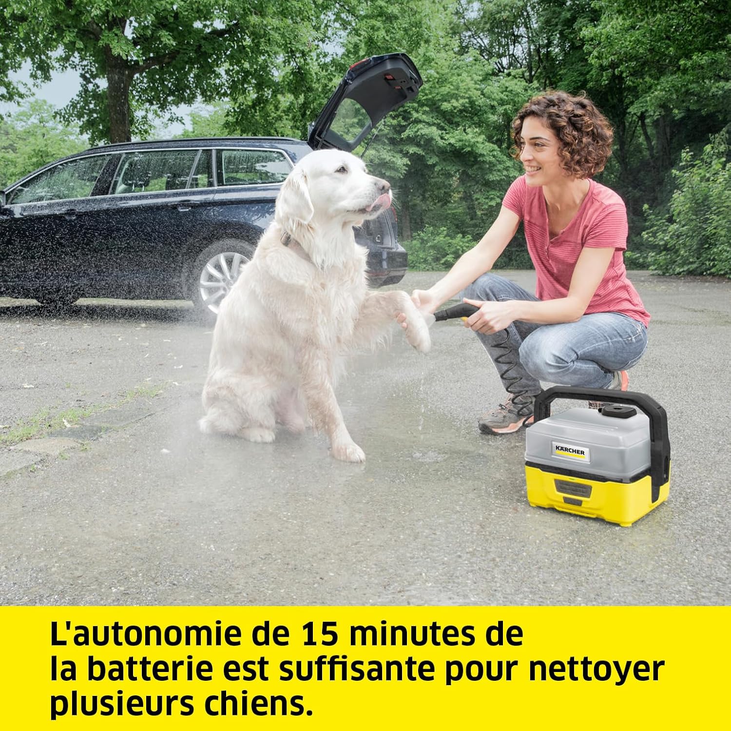 etezen Nettoyeur à Pression Mobile OC 3 + Kit Animaux, Débit : 2 L/h, Réservoir : 4L, Tuyau : 2,8 m, Buse à Jet Plat, Buse Conique, Brosse Pet, Serviette pour Animaux Domestiques, Boîte de Rangement